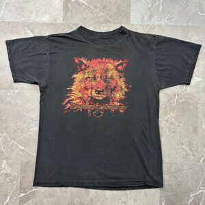 Vintage Harley Davidson Graphic Tee Mens Large Flames Wolf Virginia Beach Black